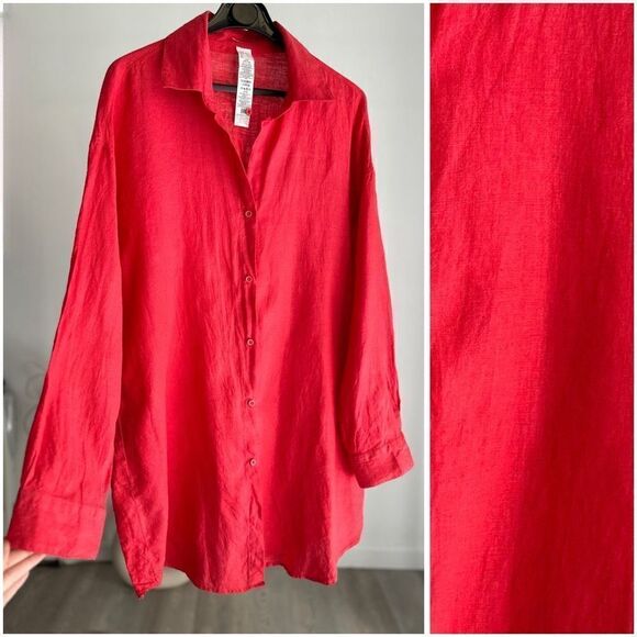 Calzedonia Cobey 100% Linen Shirt Dress Red Large - Picture 1 of 3